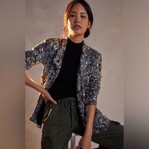 ANTHROPOLOGIE by PORRIDGE CLOTHING Leigh Silver Sequin Blazer Size XL